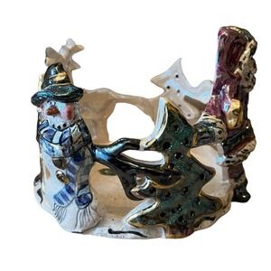 Blue Sky Clayworks Heather Goldminc Holiday Village Round Candle Jar Holder